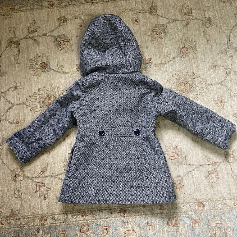 Osh Kosh B'gosh Gray Dress Polka Dot Pea Coat Girls Sz 4 Faux Sherpa Lined Hood